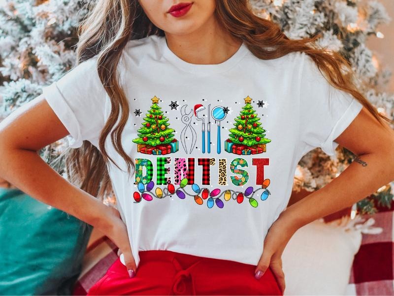 Dentist Tree Shirt Dentist Student Xmas Dental Office Shirt Party T-Shirts, Hoodie, Sweatshirt