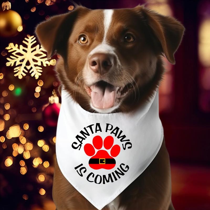 Dog Bandana Santa Paws Is Coming Bandana Pet Owner Xmas Bandana Dog Paw Neck Scarf Perfect Furry Baby T-Shirts, Hoodie, Sweatshirt