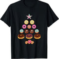 Christmas Donut Tree Graphic T-Shirt, 100% Cotton, Short Sleeve, Regular Fit, Knit Fabric, Cartoon Pattern, for Doughnut...