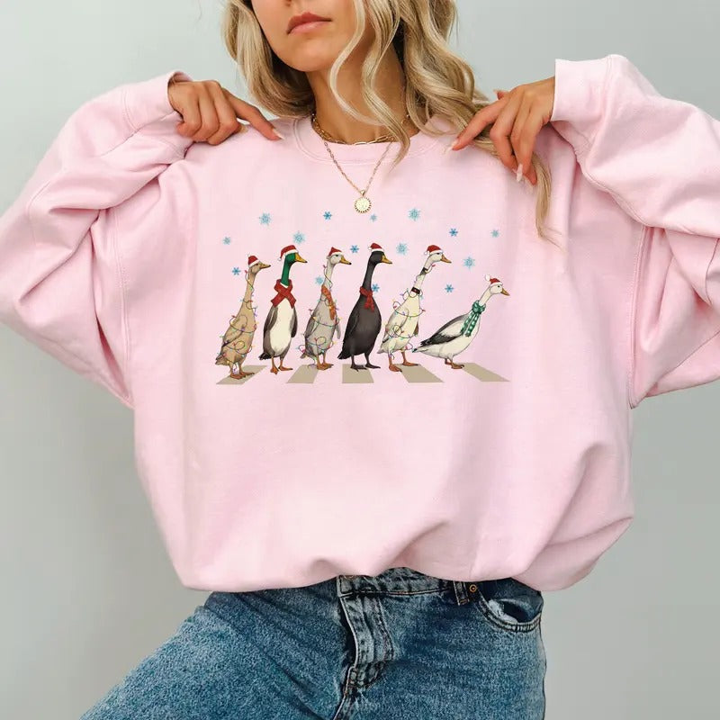 Christmas Ducks Sweatshirt, Funny Ducks Christmas Crewneck for Girls, Animals Christmas Sweater, Farm Animals Lover Gift,...