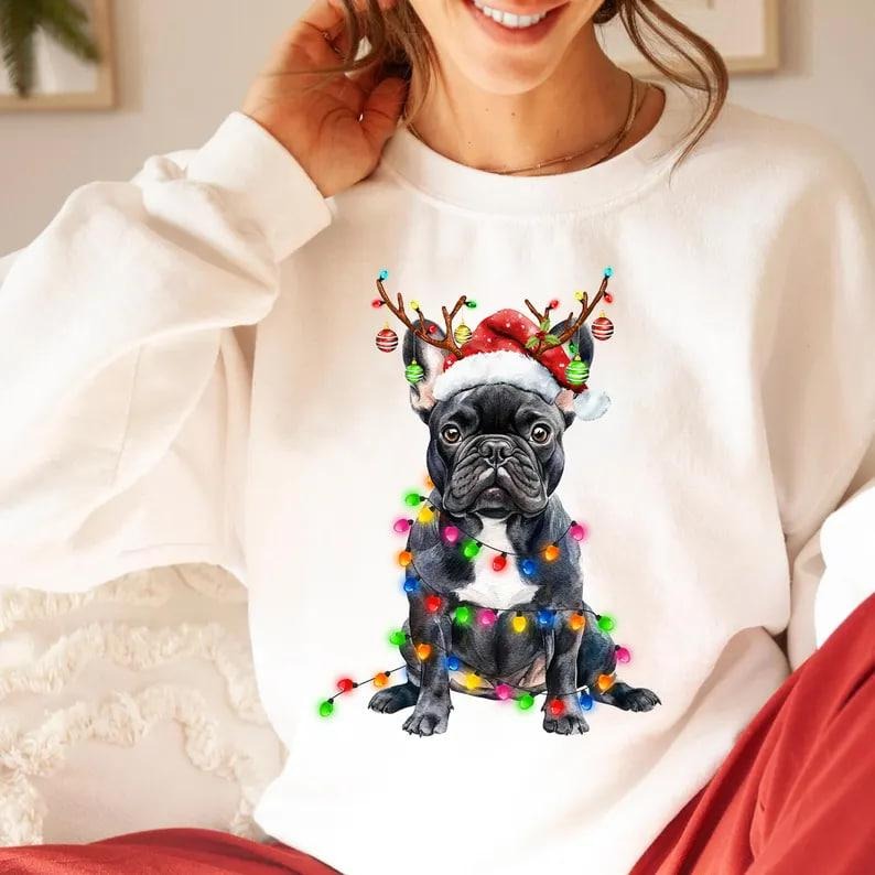 Christmas French Bulldog Sweatshirt, French Bulldog Shirt Christmas Dog Shirt Gift For Dog Lover Hoodie | GrindPrints.com