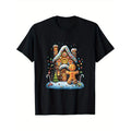 Christmas Gingerbread House Candy Cane X-Mas Pajamas Party T-Shirt Black casual short sleeve men's sport T-shirt 220g...
