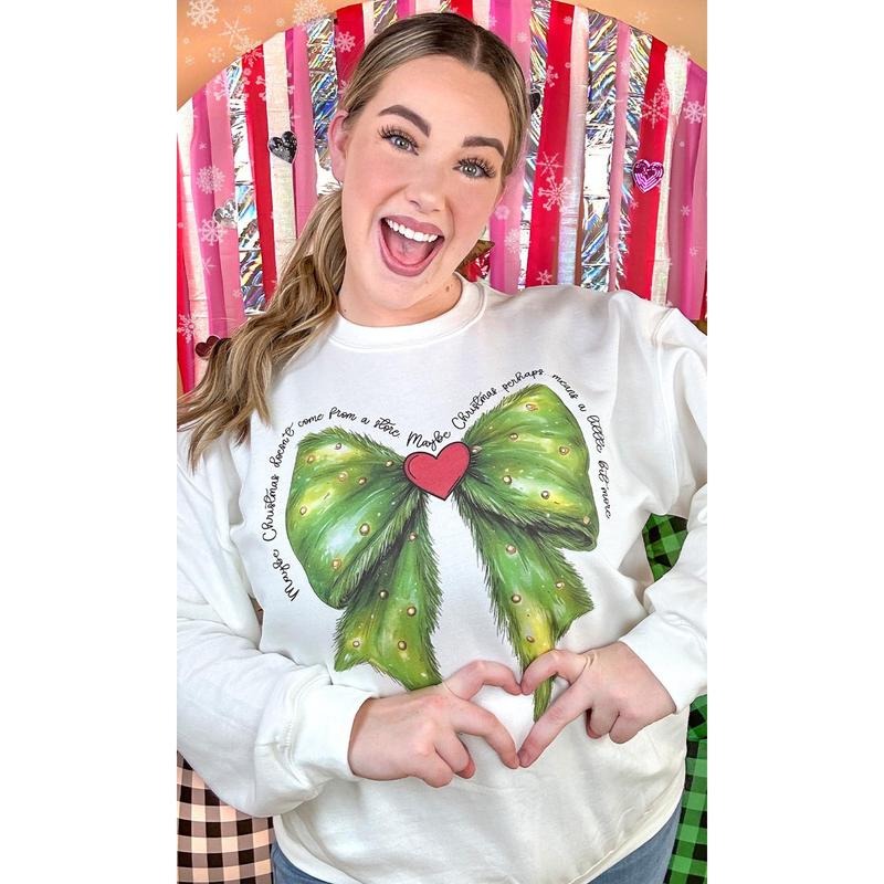Christmas Green Bow Graphic Sweatshirt T-Shirts, Hoodie | GrindPrints.com