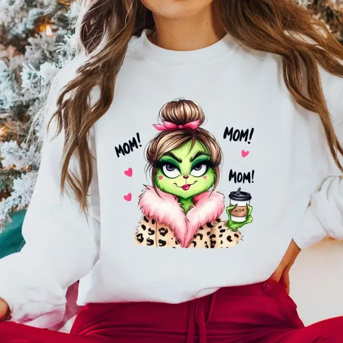 Christmas Green MOM Crewneck Sweatshirt, Boujeeee MOM Christmas Sweater T-Shirts, Hoodie | GrindPrints.com
