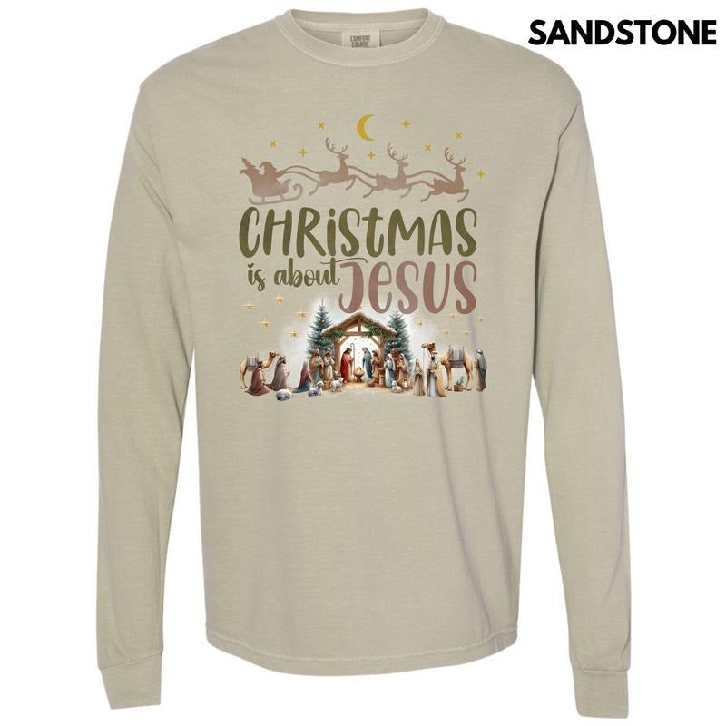 Christmas Is About Jesus Long Sleeve Comfort Colors T-Shirt 'NLB' Hoodie, Sweatshirt | GrindPrints.com
