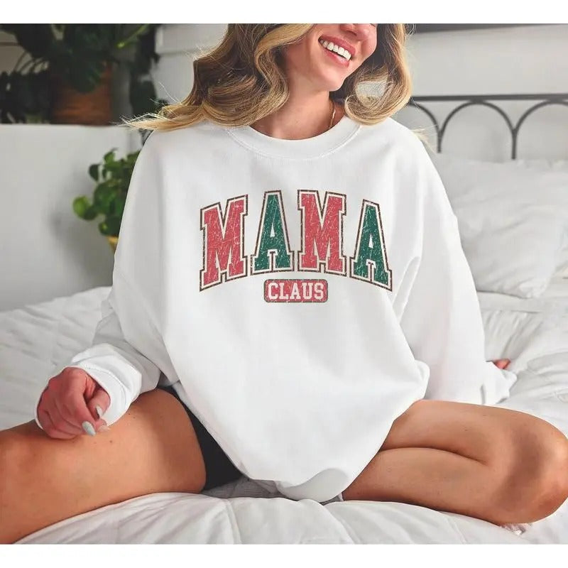 Christmas Mama Claus Retro Unisex Cotton Sweatshirt, Gift for Mom, Gift for Him, for Her T-Shirts, Hoodie | GrindPrints.com