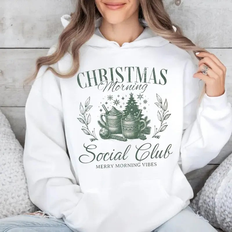 Christmas Morning Social Club Sweatshirt, Christmas Social Club, Merry And Bright, Merry Morning Vibes Shirt, Trendy...