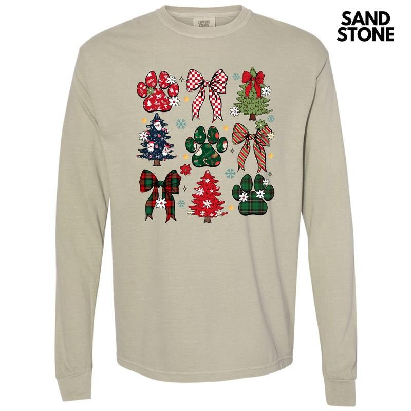 Christmas Paws Collage Long Sleeve Comfort Colors T-Shirt 'NLB' Hoodie, Sweatshirt | GrindPrints.com