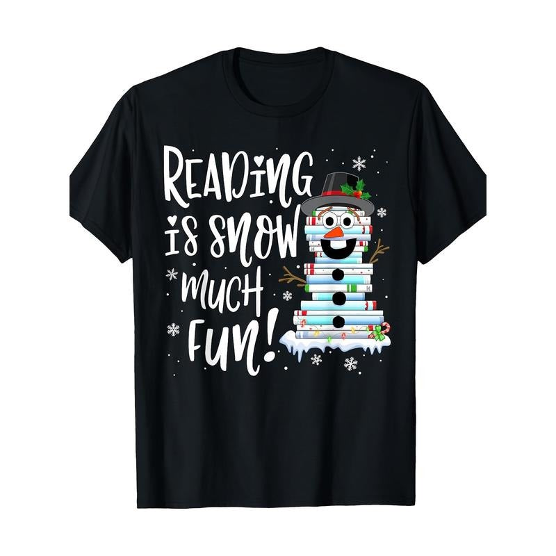 Christmas Reading Tee Snowman Book Tee Book Lover Reader Tee T-Shirt - 220g made in usa Hoodie, Sweatshirt | GrindPrints.com
