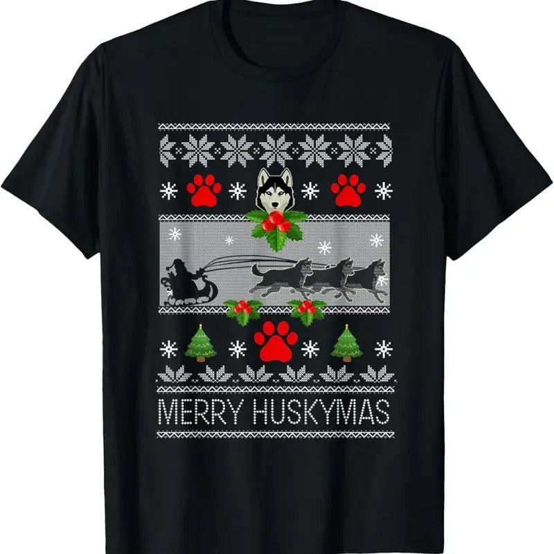 Christmas Siberian Husky Dog Husky Ugly Merry Huskymas T-Shirt Hoodie, Sweatshirt | GrindPrints.com