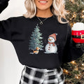 Christmas Snowman & Dog Sweatshirt, Cute Snowman Sweatshirt, Christmas Tree Sweatshirt, Dog Lover Christmas Gift, Women's...