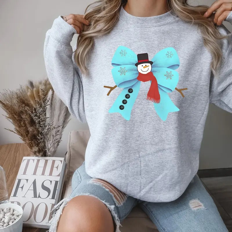 Christmas Snowman Bow Crewneck Sweatshirt Comfortable T-Shirts, Hoodie | GrindPrints.com