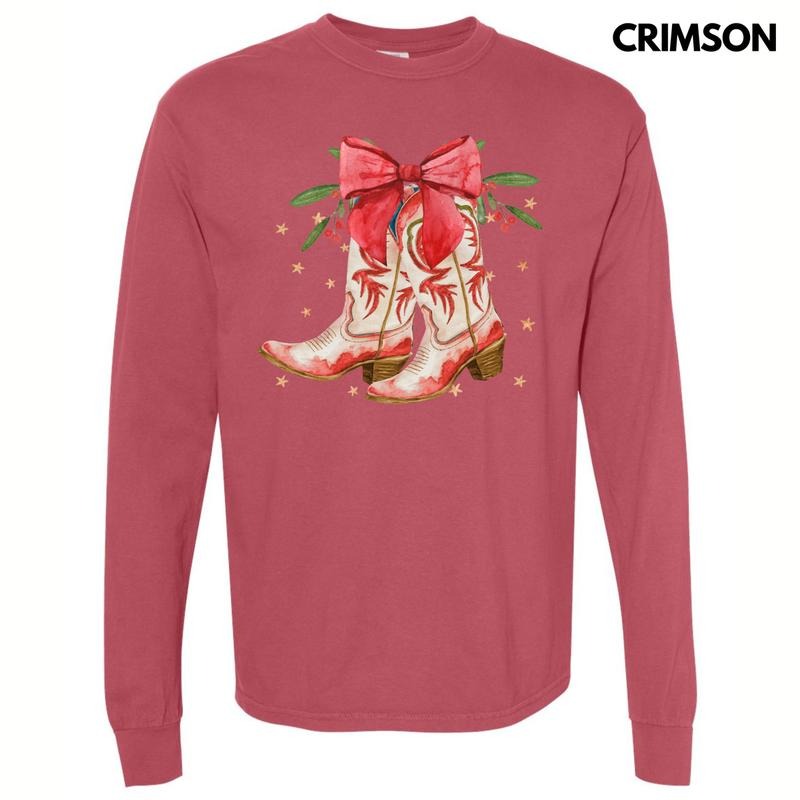 Christmas Time Boots Long Sleeve Comfort Colors T-Shirt 'NLB' Hoodie, Sweatshirt | GrindPrints.com