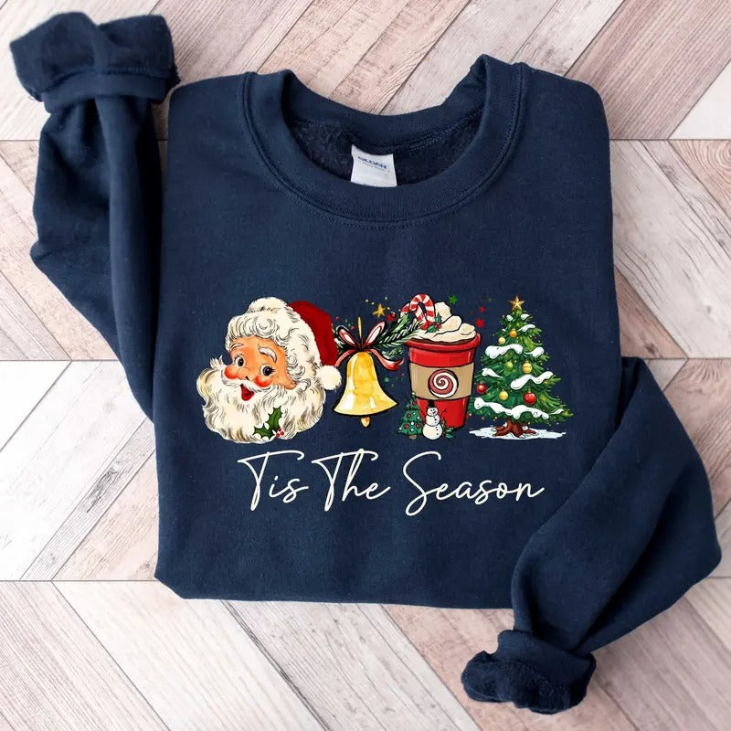 Christmas Tis The Season Sweatshirt, Merry Christmas Sweatshirt, Cute Winter Shirt Casual Classic Collar Cotton Fabric...