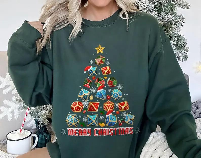Tree D&D Shirt D20 Dice Pajamas Dungeon Master Dungeons Dragons Tabletop RPG Shirt Dnd Merry Critmas Shirt Dnd Shirt T-Shirts, Hoodie, Sweatshirt