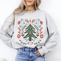 Christmas Tree Folk Art, Scandinavian, Classic, Santa, Floral Sweatshirt, Crew Neck, Women's, Crewneck T-Shirts, Hoodie