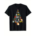 Christmas Tree Print Men's Cotton T-shirt, Graphic Tee Men's Xmas Outdoor Clothes, Men's Clothing, Casual Short Sleeve...