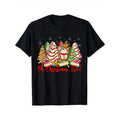 Christmas Tree Print Men's Cotton T-shirt, Graphic Tee Men's Xmas Outdoor Clothes, Men's Clothing, Casual Short Sleeve...