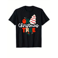 Christmas Tree Print Men's Cotton T-shirt, Graphic Tee Men's Xmas Outdoor Clothes, Men's Clothing, Casual Short Sleeve...