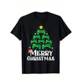 Christmas Tree Print Men's Cotton T-shirt, Graphic Tee Men's Xmas Outdoor Clothes, Men's Clothing, Casual Short Sleeve...