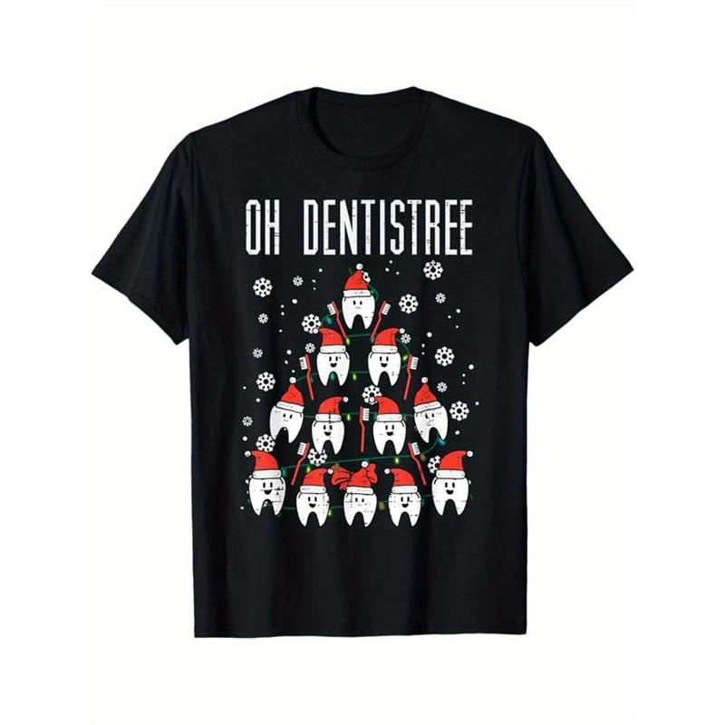 Christmas Tree Print Men's Cotton T-shirt, Graphic Tee Men's Xmas Outdoor Clothes, Men's Clothing, Casual Short Sleeve...