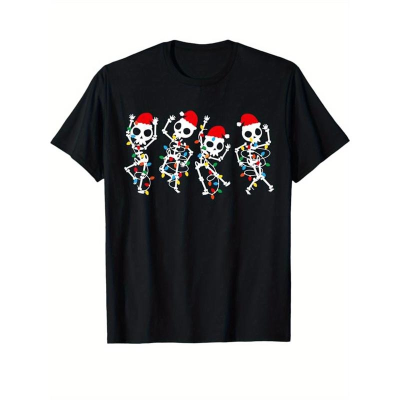 Christmas Tree Print Men's Cotton T-shirt, Graphic Tee Men's Xmas Outdoor Clothes, Men's Clothing, Casual Short Sleeve...