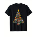 Christmas Tree Print Men's Cotton T-shirt, Graphic Tee Men's Xmas Outdoor Clothes, Men's Clothing, Casual Short Sleeve...