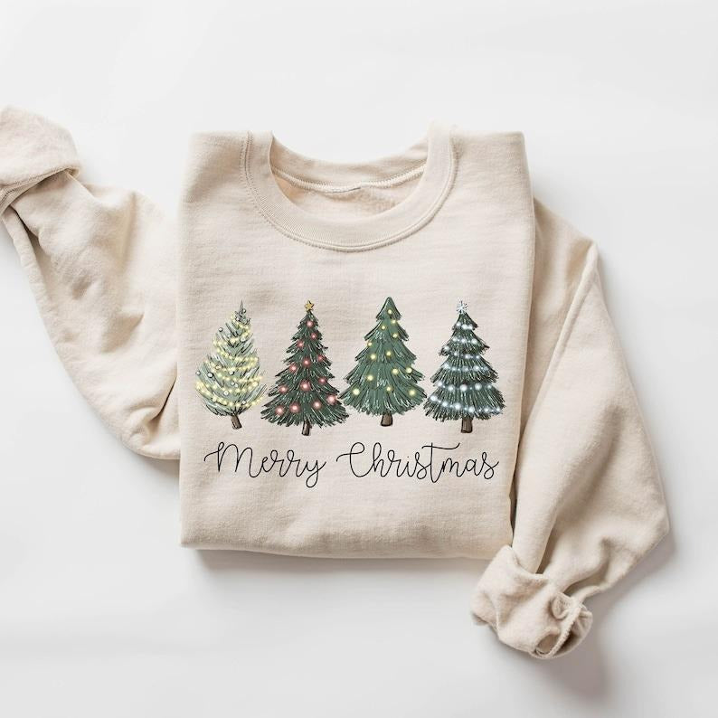 Christmas Trees Sweatshirt, Merry Christmas Sweatshirt, Holiday Sweater, Womens Holiday Sweatshirt, Christmas Shirt,...