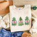 Christmas Trees With Pink Bows Sweatshirt, Hoodie, T - Shirt, Women's Oversized Christmas Shirt - Festive Printed Design