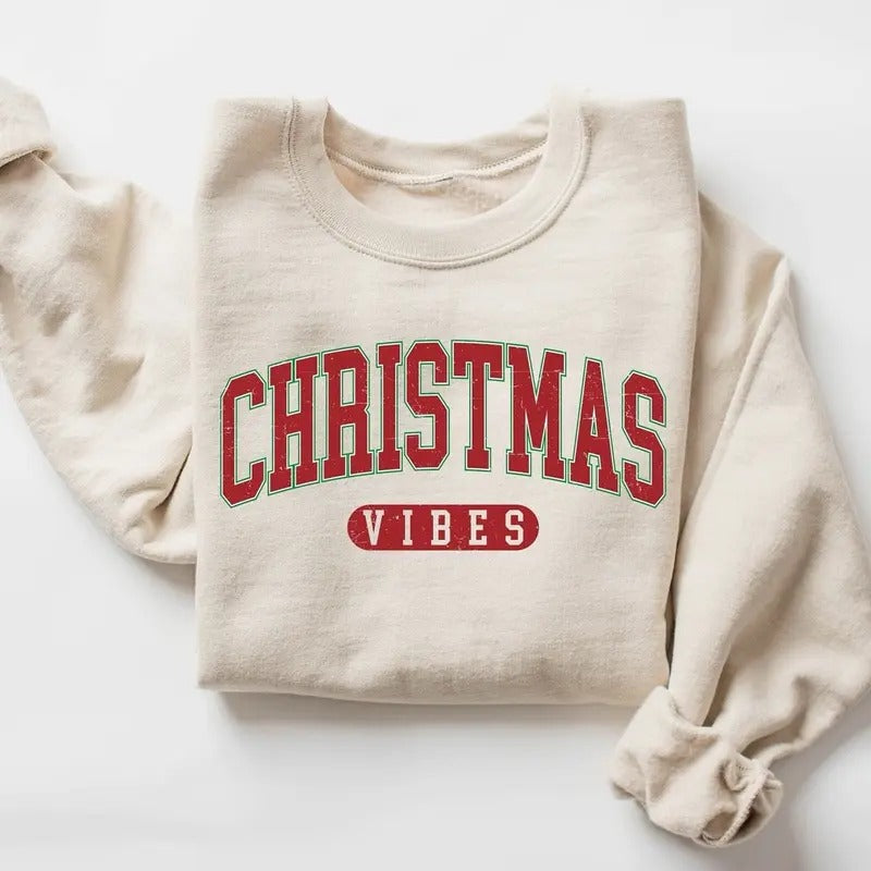 Christmas Vibes Sweatshirt, Womens Christmas Sweatshirt, Holiday Sweater, Cute Christmas Sweatshirt, Christmas Gift,...