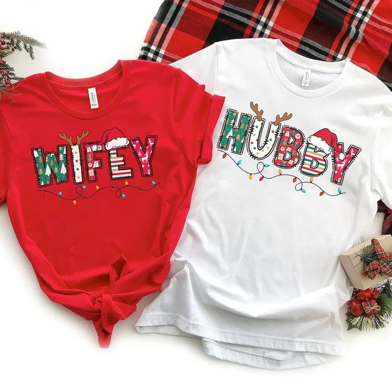 Christmas Wife and Husband T-shirt, Family Christmas Matching Tee, Wifey Hubby, Christmas Couple Shirt, Holiday Shirt,...