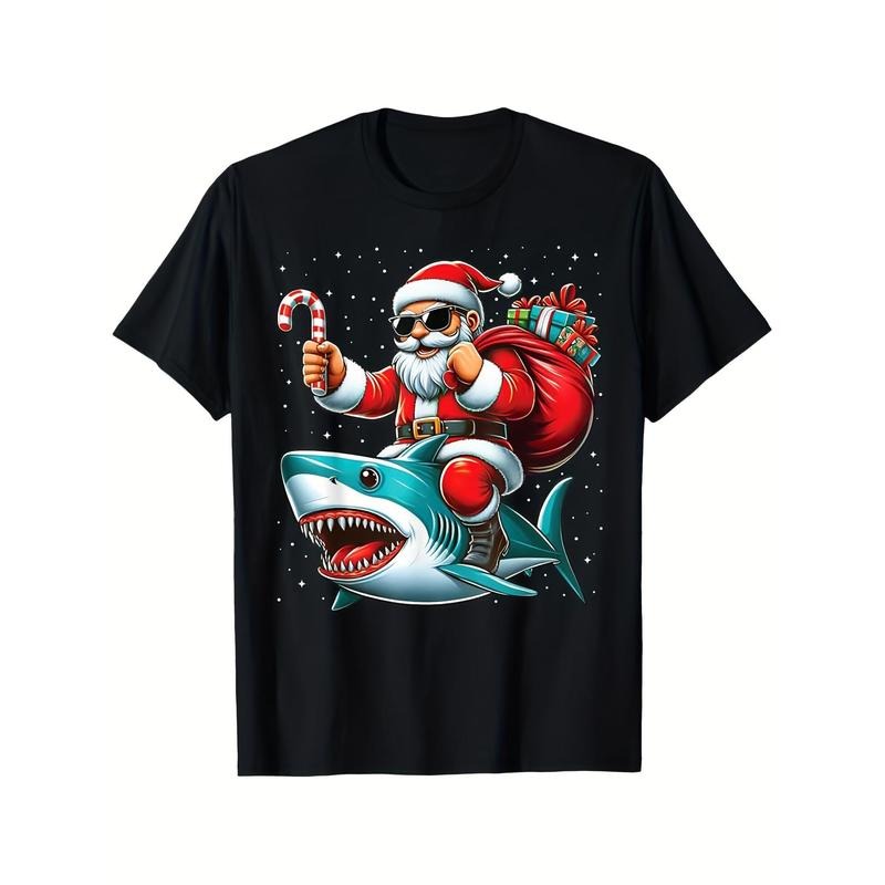Christmas printed men's cotton T-shirt, Graphic T-shirt Men's Christmas outdoor wear, men's clothing, casual short sleeve...