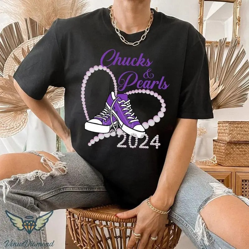 Chucks & Pearls 2024 Shirt ,Harrls WaIz 2024 Shirt, Retro Harrls WaIz Shirt, Harrls For President Shirt, V0te for Harrls...