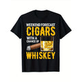 Cigar And Whiskey Print Men's Cotton Round Neck Print Tee, Short-Sleeve Comfy T-Shirt, Loose Casual Top, Men's Clothing...