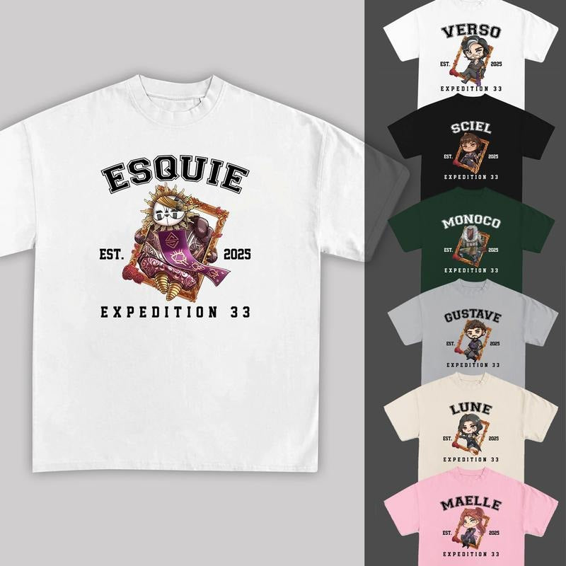 Clair Obscur Expedition 33 EST Shirt, Esquie, sciel, maelle, lune, Gustave, verso, Monoco, Gamer Gift, Video Game shirt,...