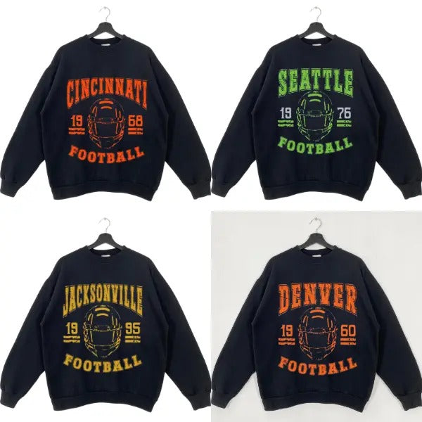 Classic Black Football Sweatshirt - Retro Style for All Team Fans T-Shirts, Hoodie | GrindPrints.com