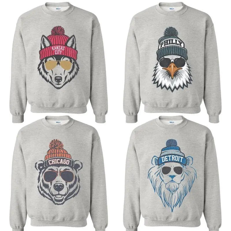Classic Fit Retro Mascot Football All Team Ash Grey Sweatshirt - Cotton T-Shirts, Hoodie | GrindPrints.com