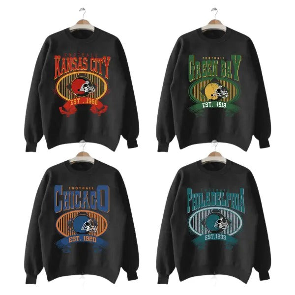 Classic Football Crewneck Sweatshirt - Black Color For All Team T-Shirts, Hoodie | GrindPrints.com