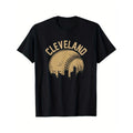 Cleveland Baseball Skyline Graphic T-Shirt, 100% Cotton Crew Neck Tee, Geometric-Patterned, Short Sleeve, Regular Fit,...