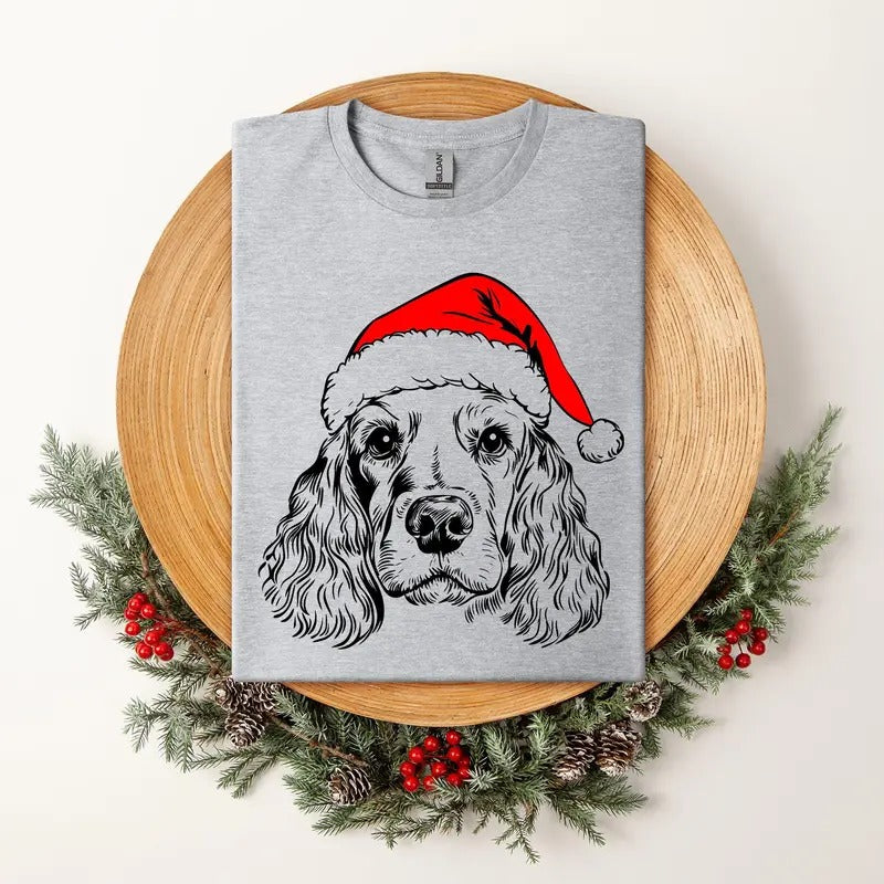 Cocker Spaniel, Santa, Dog, Christmas, Dog Lover, Pet T-Shirt, Soft Style Tee, Women's Graphic Tshirt Hoodie, Sweatshirt