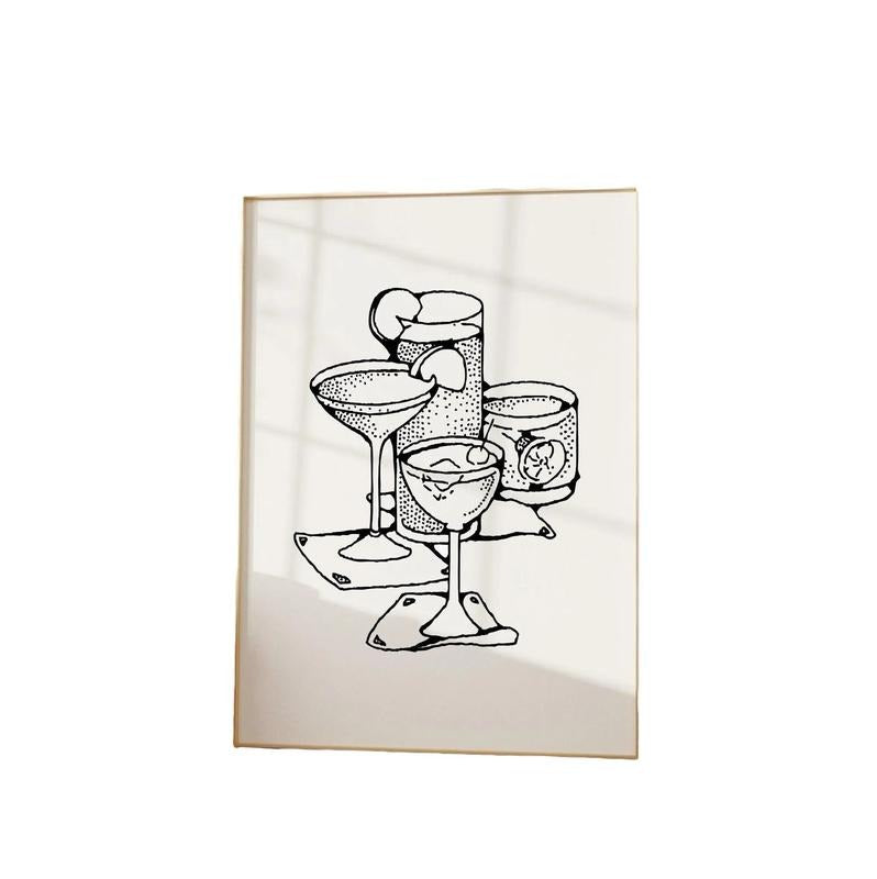Cocktail Print, Black And White Art, Bar Cart Decor, Vintage Cocktail Poster, Hand Drawn Wall Art, Poster Prints No...