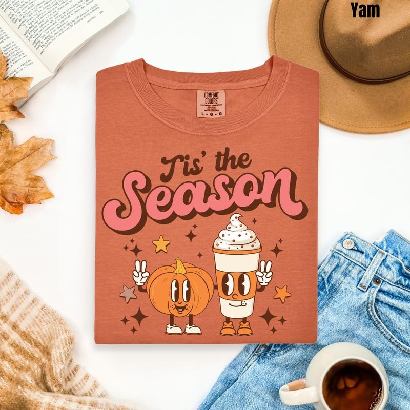 Coffee & Pumpkin Tis The Season Comfort Colors T-Shirt 'NLB' Hoodie, Sweatshirt | GrindPrints.com