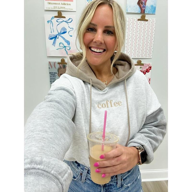 'Coffee' Colorblock Hoodie for Women - Embroidered Design T-Shirts, Sweatshirt | GrindPrints.com