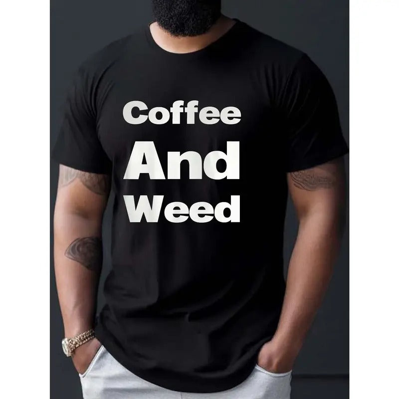 Coffee And Weed Print T Shirt, Tees For Men, Casual Short Sleeve T-shirt For Summer Made in USA Hoodie, Sweatshirt