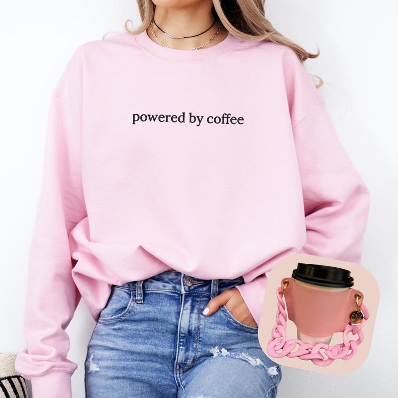 Coffee Bundle, Embroidered Sweatshirt and Coffee Cup Holder, Cafe Luxe Purse Collab, Powered by Coffee Gift, Coffee...