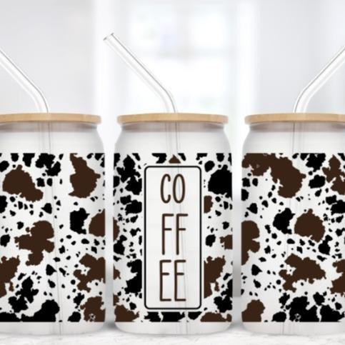 Coffee Cow Print 16 Oz Frosted Glass Tumbler T-Shirts, Hoodie, Sweatshirt