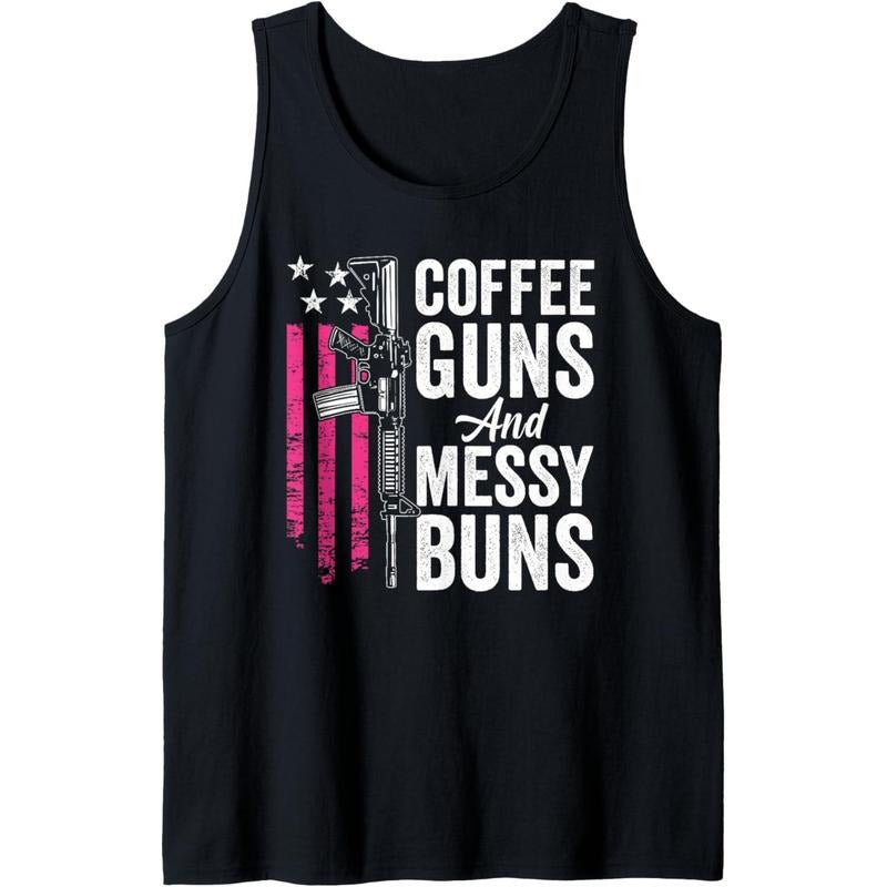 Coffee Guns And Messy Buns - Pink AR15 USA Funny Womens Gun Tank Top Made in USA T-Shirts, Hoodie, Sweatshirt