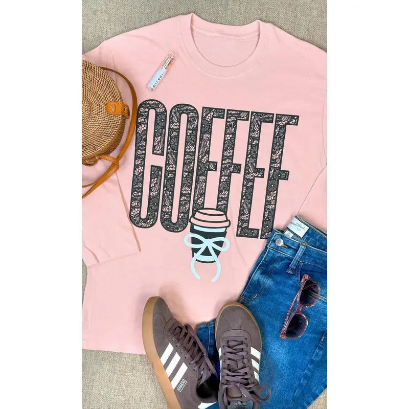 Coffee Lace Graphic BF Long Sleeve T-Shirt Hoodie, Sweatshirt | GrindPrints.com