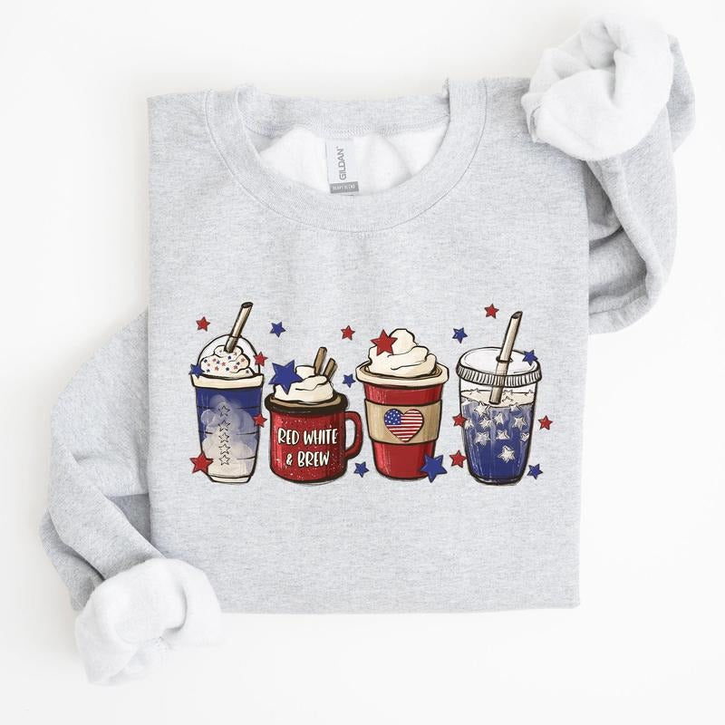 Coffee Lovers, America, Patriotic, 4th of July Sweatshirt, Women's Crew Neck, Crewneck T-Shirts, Hoodie | GrindPrints.com
