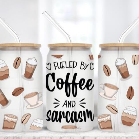 Coffee and Sarcasm 16 oz Frosted Glass Tumbler T-Shirts, Hoodie, Sweatshirt | GrindPrints.com